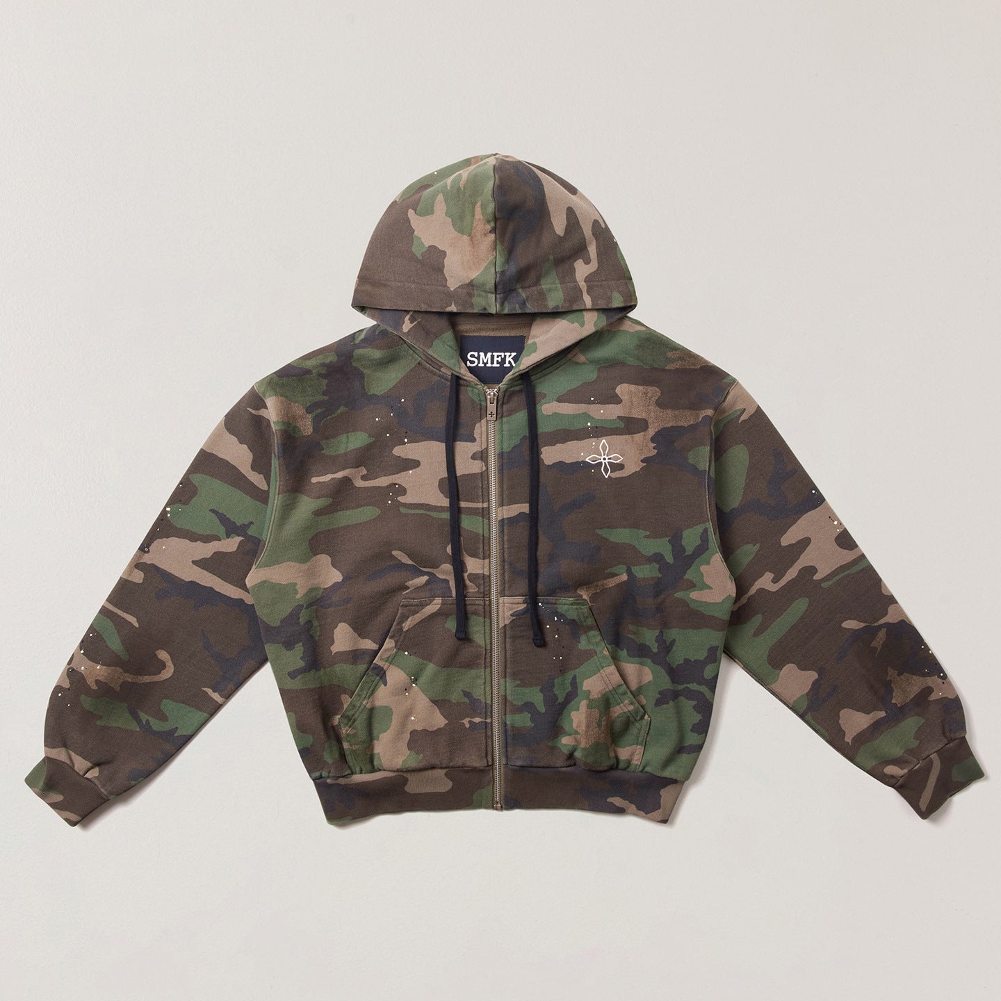 SMFK Cross Statue Oversized Zip-Up Hoodie CH005S1/DK/CF Embroidered Cotton Casual Open Front Hoodie