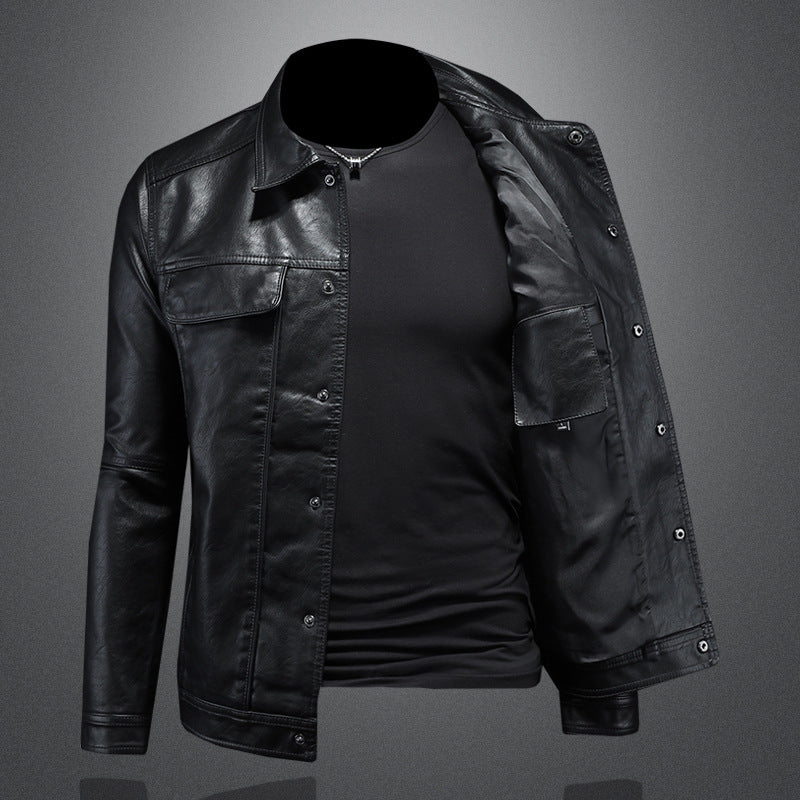 Men's lapel motorcycle slim fit simple casual jacket