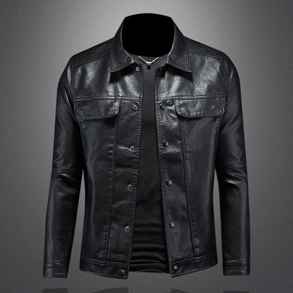 Men's lapel motorcycle slim fit simple casual jacket
