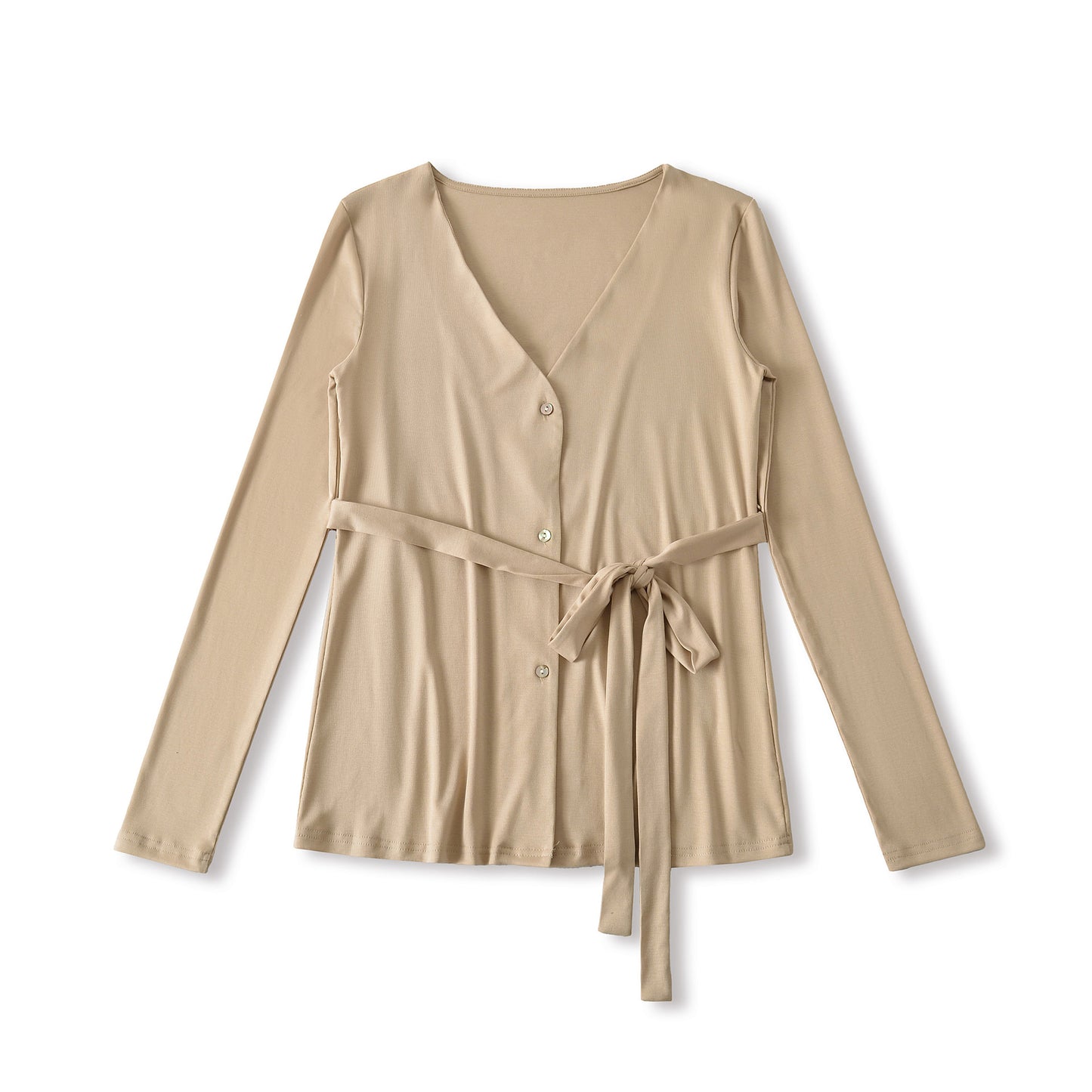 V-neck long sleeved tied waistband Tencel long sleeved casual cardigan jacket