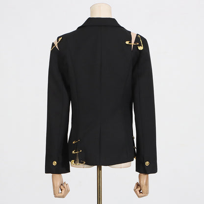 Summer New Mesh Splicing Pin Decorated Long Sleeve Slimming Fitted Small Blazer Jacket for Women Trendy