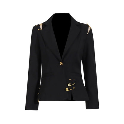 Summer New Mesh Splicing Pin Decorated Long Sleeve Slimming Fitted Small Blazer Jacket for Women Trendy