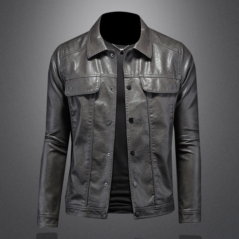 Men's lapel motorcycle slim fit simple casual jacket