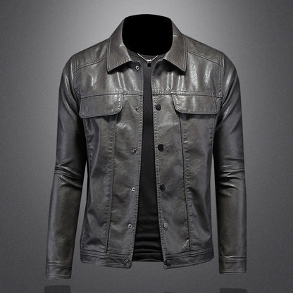 Men's lapel motorcycle slim fit simple casual jacket