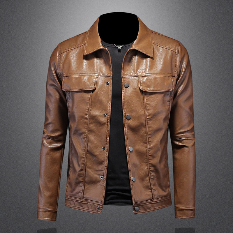 Men's lapel motorcycle slim fit simple casual jacket