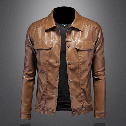 Men's lapel motorcycle slim fit simple casual jacket