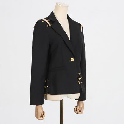 Summer New Mesh Splicing Pin Decorated Long Sleeve Slimming Fitted Small Blazer Jacket for Women Trendy