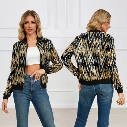 Long sleeved women's sequined jacket jacket