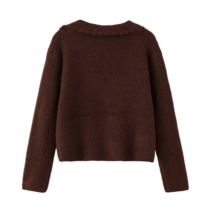 Pearl button decoration long sleeved cardigan jacket knitted sweater