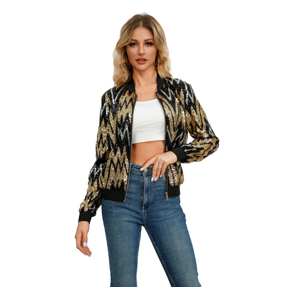 Long sleeved women's sequined jacket jacket