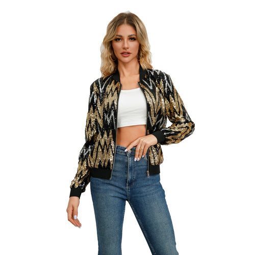 Long sleeved women's sequined jacket jacket