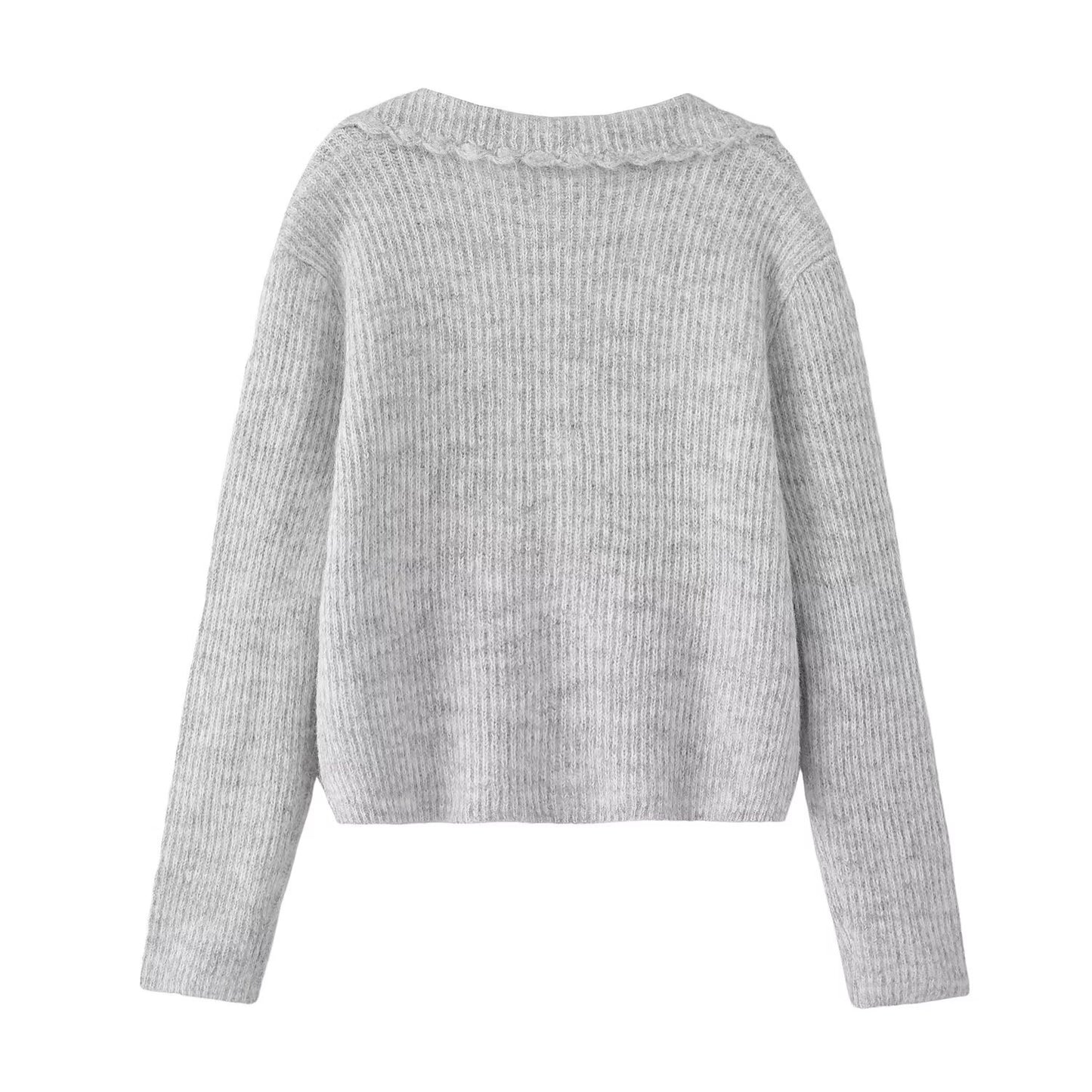 Pearl button decoration long sleeved cardigan jacket knitted sweater