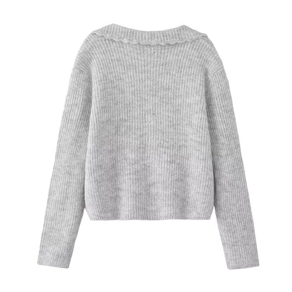 Pearl button decoration long sleeved cardigan jacket knitted sweater