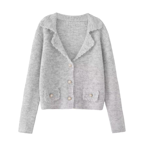 Pearl button decoration long sleeved cardigan jacket knitted sweater