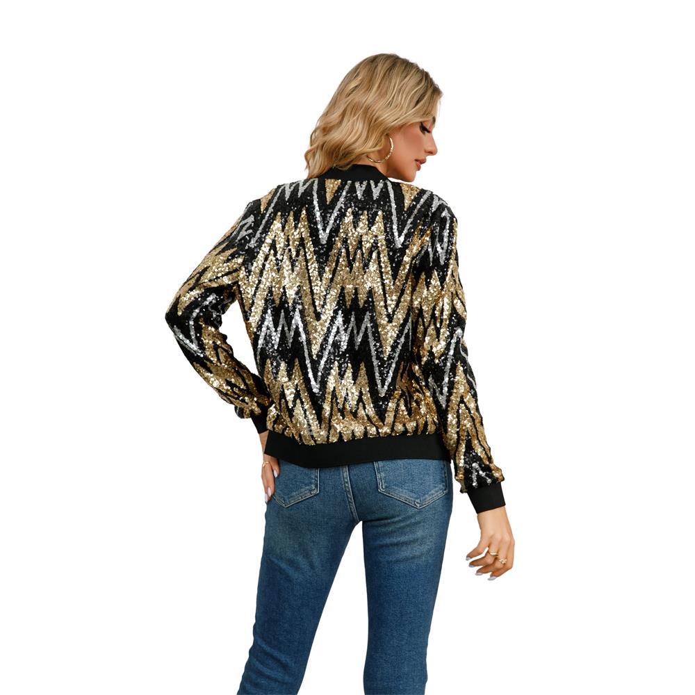 Long sleeved women's sequined jacket jacket