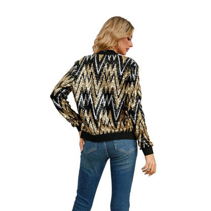 Long sleeved women's sequined jacket jacket