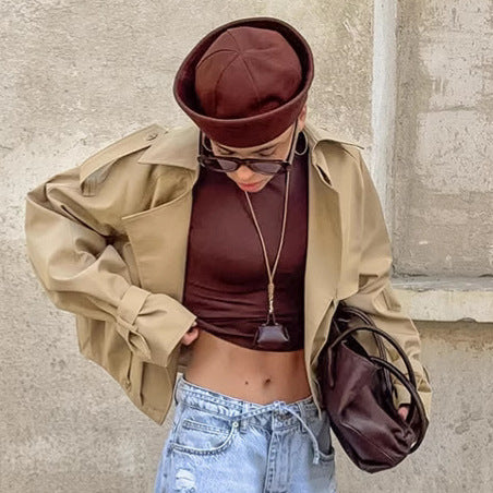 Double breasted suit collar windbreaker jacket