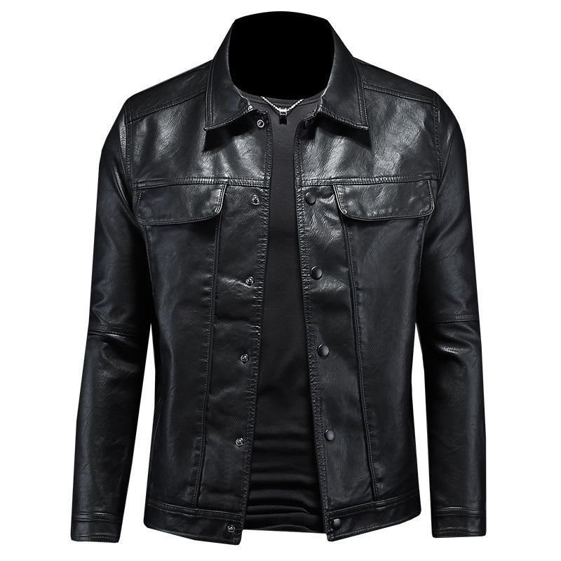 Men's lapel motorcycle slim fit simple casual jacket
