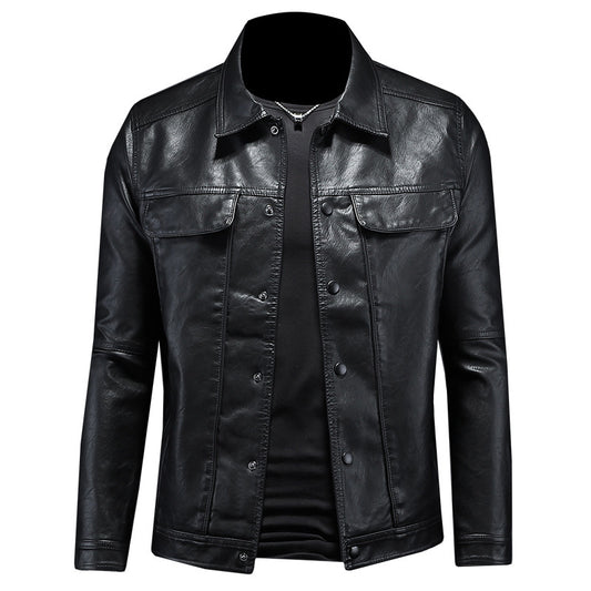 Men's lapel motorcycle slim fit simple casual jacket